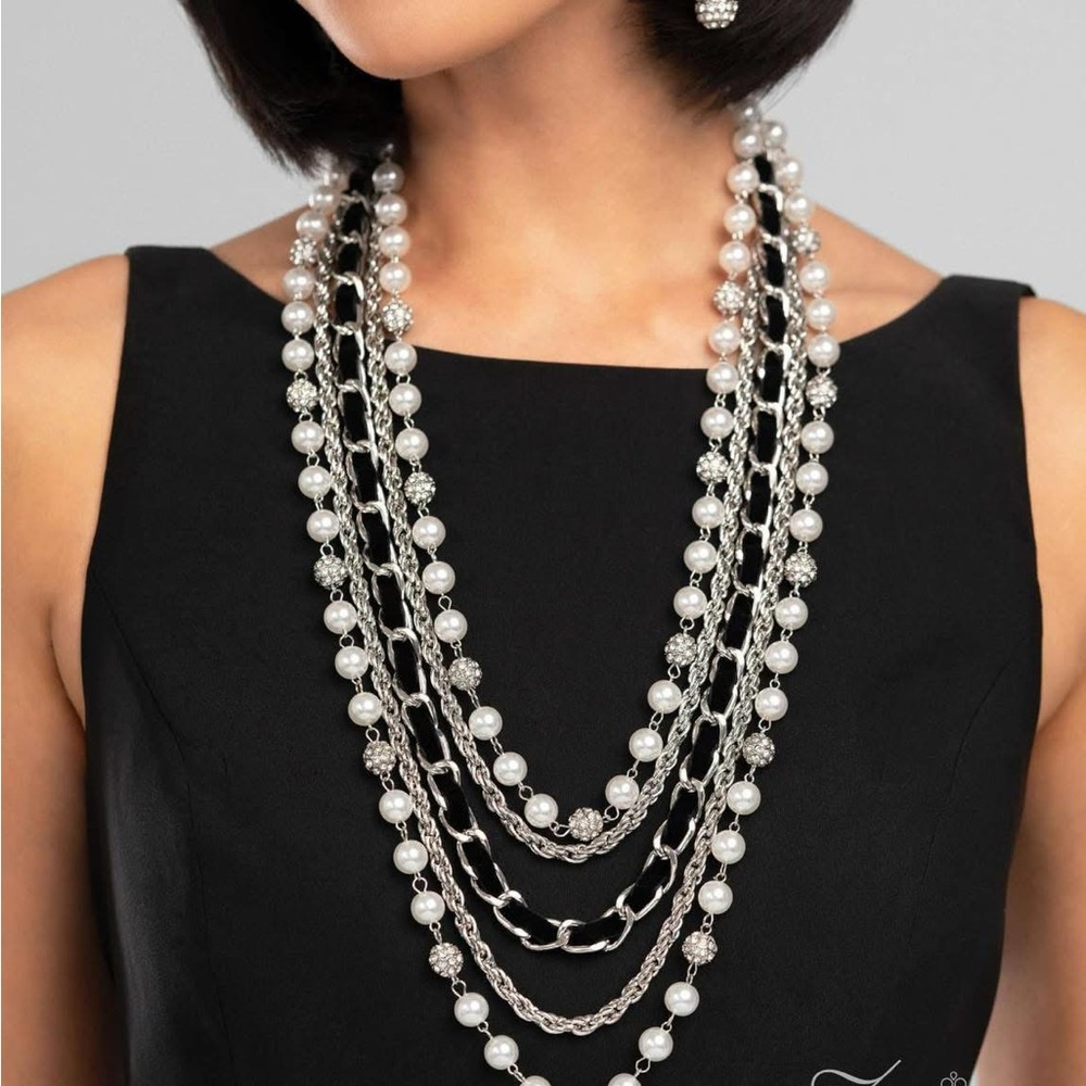 Elegant Silver and White Pearl Necklace